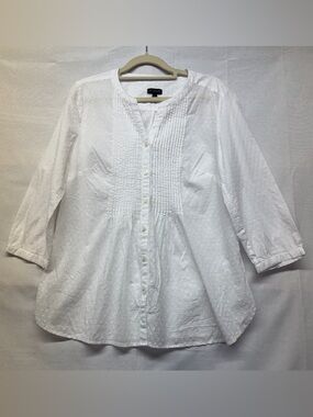 Talbots White Eyelet Pintuck Button-Down Blouse small